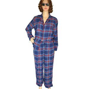 Liz Claiborne Red Blue Plaid Pajama Set Women's Size L Winter Holiday Loungewear